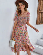 Robe Mi-Longue Fleurie Année 50 - Vignette | Dame Fleur
