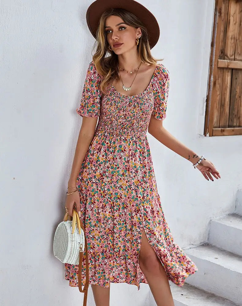 Robe Mi-Longue Fleurie Année 50 | Dame Fleur