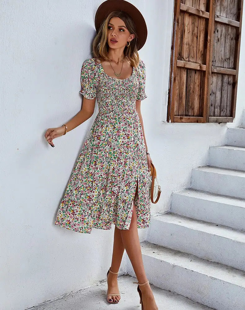 Robe Mi-Longue Fleurie Année 50 | Dame Fleur