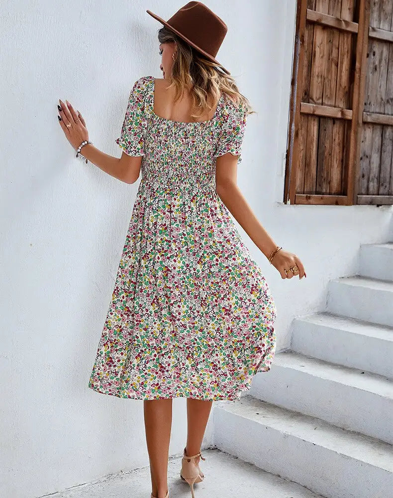 Robe Mi-Longue Fleurie Année 50 | Dame Fleur