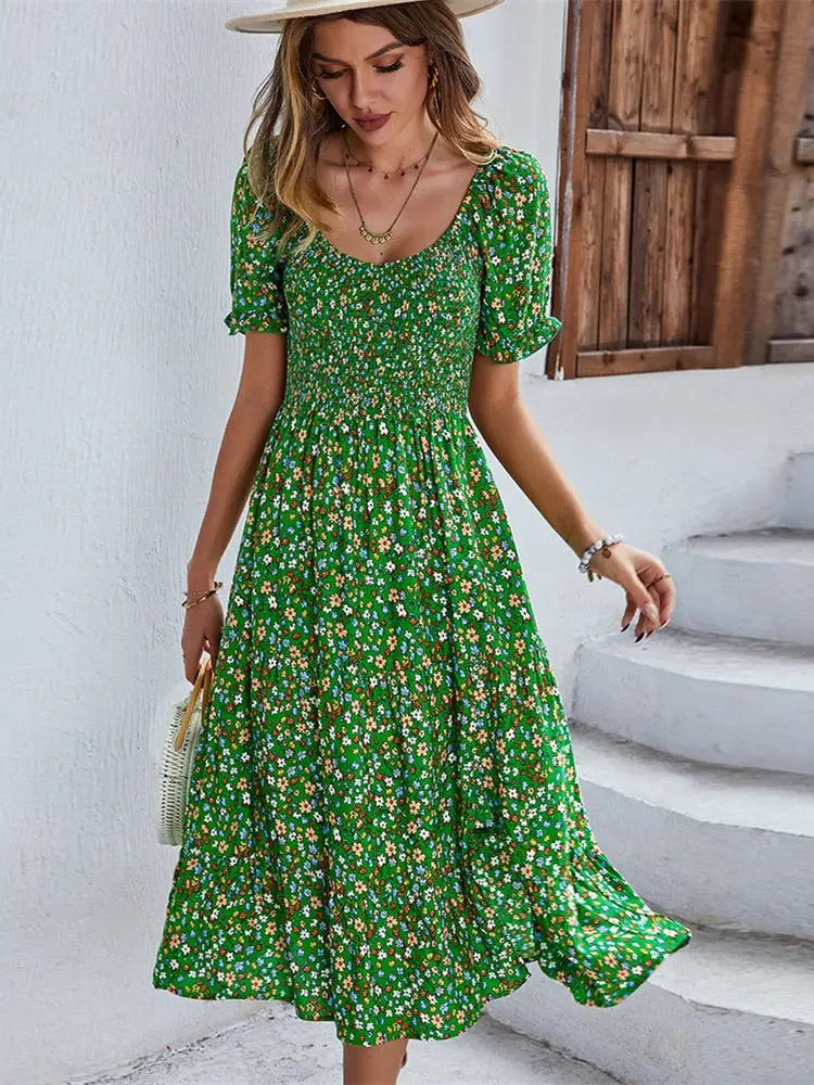 Robe Mi-Longue Fleurie Année 50 | Dame Fleur