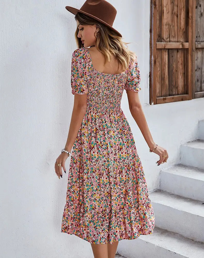 Robe Mi-Longue Fleurie Année 50 | Dame Fleur