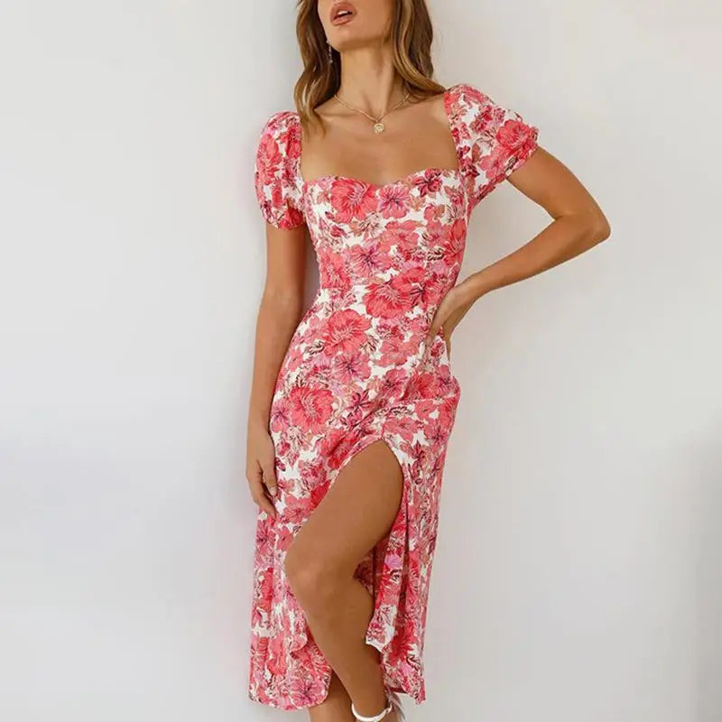 Robe Mi-Longue Fleurie Dos Ouvert | Dame Fleur