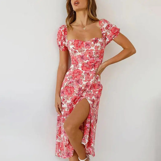 Robe Mi-Longue Fleurie Dos Ouvert | Dame Fleur