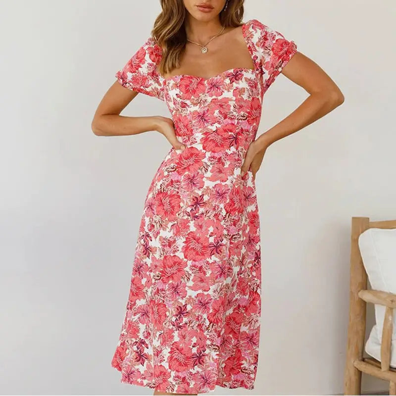 Robe Mi-Longue Fleurie Manche | Dame Fleur