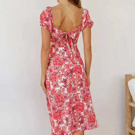 Robe Mi-Longue Fleurie Manche | Dame Fleur