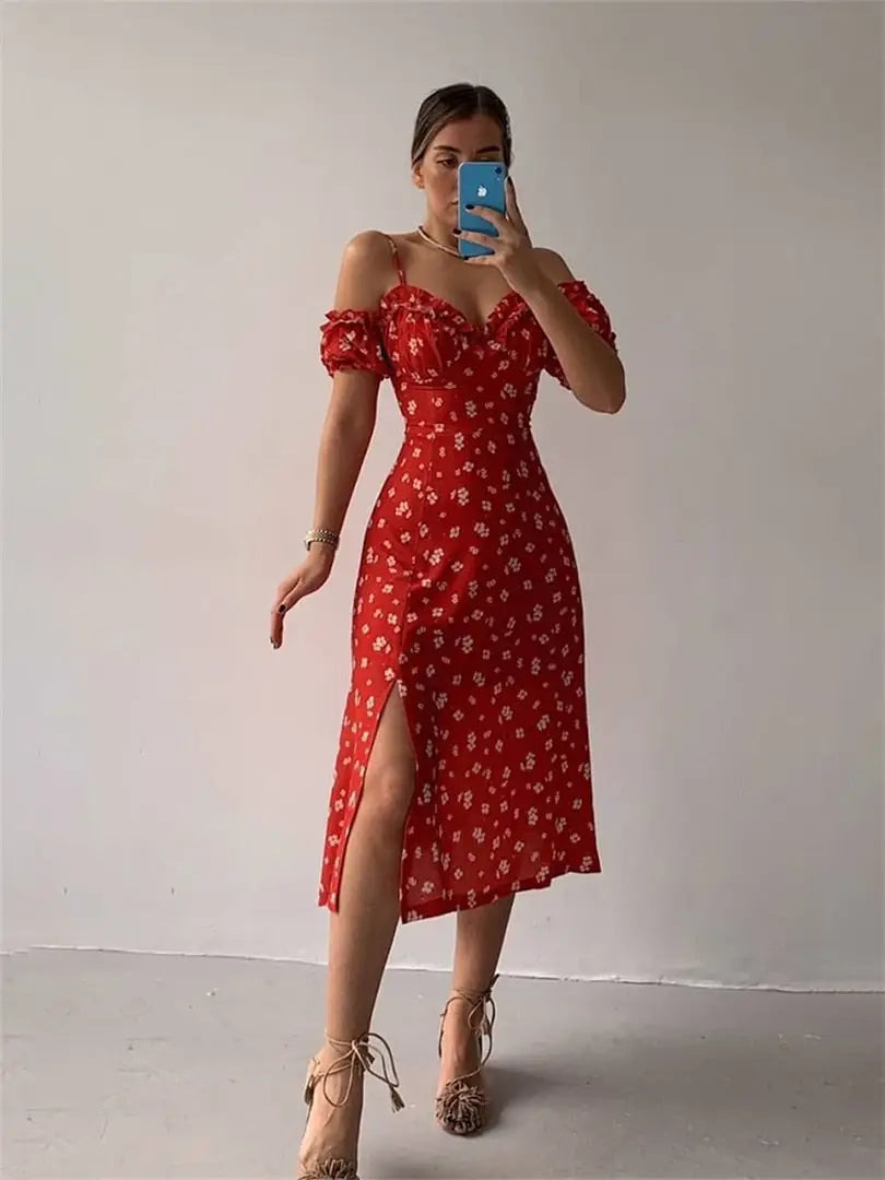 Robe Mi-Longue Fleurie Manche Courte | Dame Fleur