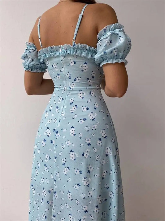 Robe Mi-Longue Fleurie Manche Courte | Dame Fleur
