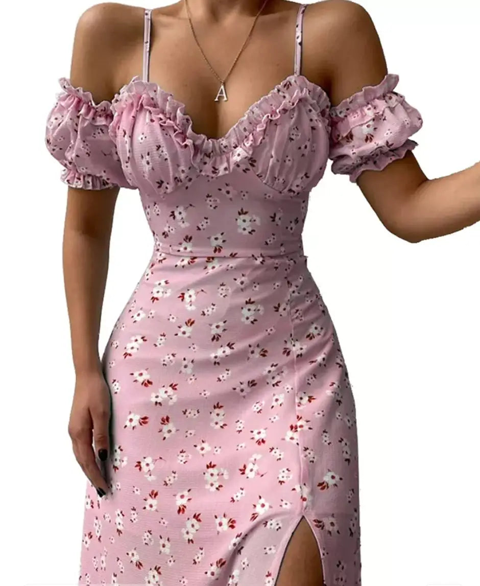 Robe Mi-Longue Fleurie Manche Courte | Dame Fleur