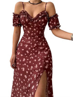 Robe Mi-Longue Fleurie Manche Courte - Vignette | Dame Fleur