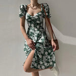 Robe Mi-Longue Fleurie Manches Courtes Bouffantes - Vignette | Dame Fleur