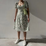 Robe Mi-Longue Fleurie Manches Courtes Bouffantes - Vignette | Dame Fleur