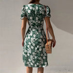 Robe Mi-Longue Fleurie Manches Courtes Bouffantes - Vignette | Dame Fleur