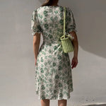 Robe Mi-Longue Fleurie Manches Courtes Bouffantes - Vignette | Dame Fleur