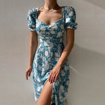 Robe Mi-Longue Fleurie Manches Courtes Bouffantes - Vignette | Dame Fleur