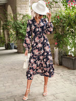 Robe Mi-Longue Fleurie Manches Longues - Vignette | Dame Fleur