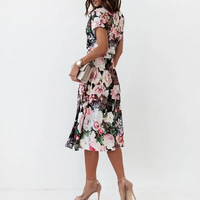 Robe Mi-Longue Fleurie Rose Rouge | Dame Fleur