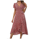Robe Mi-Longue Fleurie Rouge - Vignette | Dame Fleur