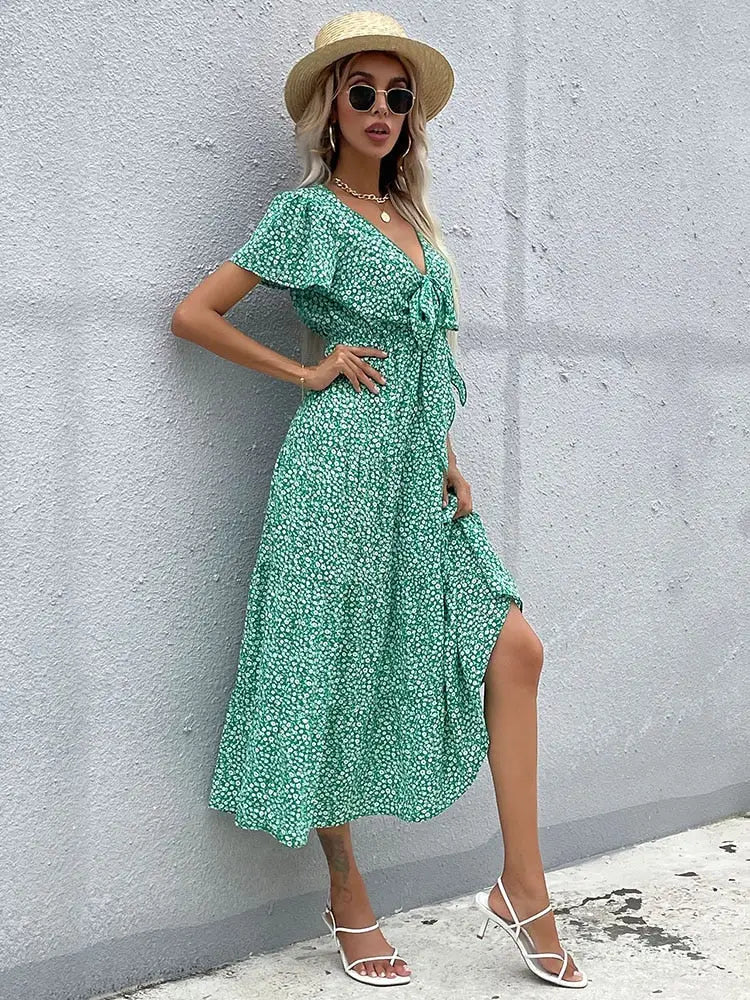 Robe Mi-Longue Fluide Fleurie | Dame Fleur