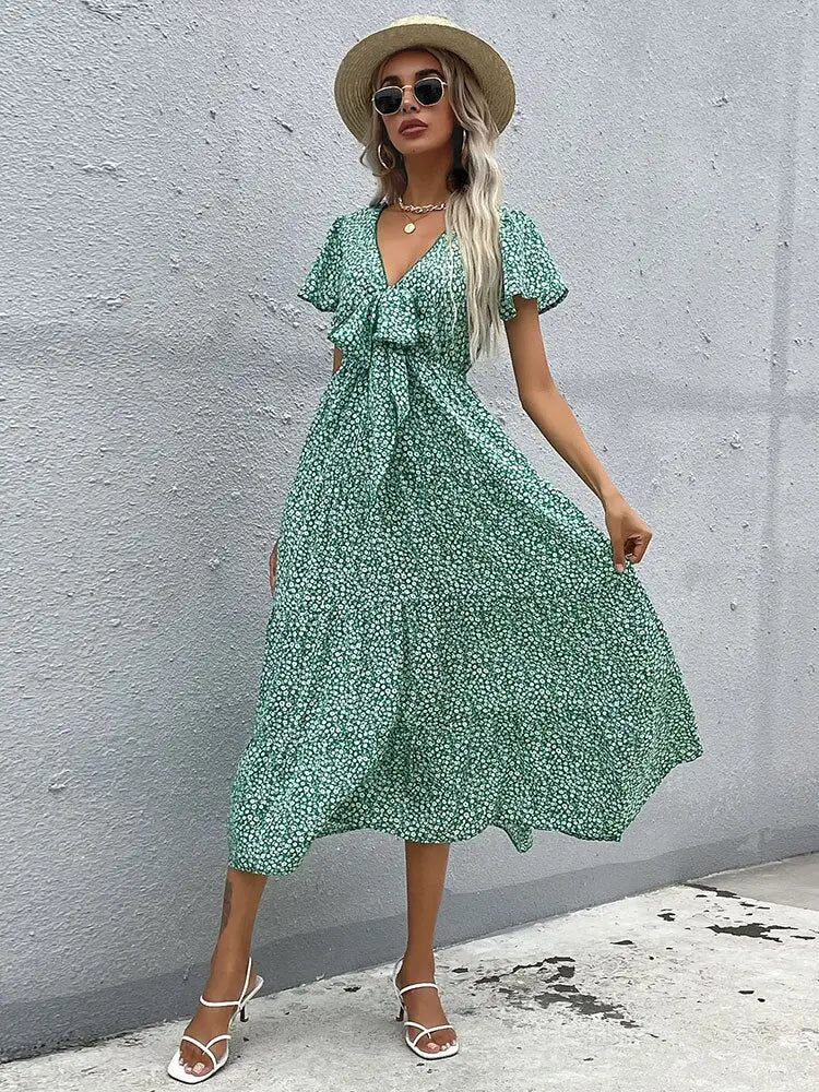 Robe Mi-Longue Fluide Fleurie | Dame Fleur