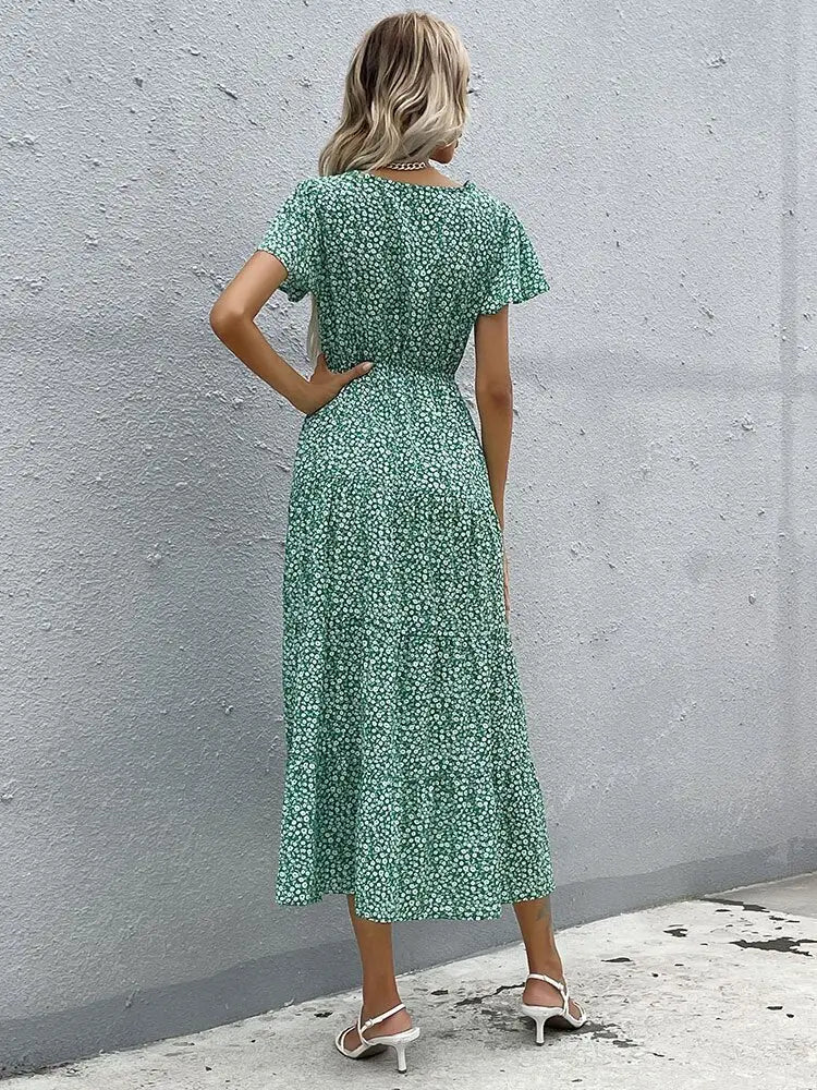 Robe Mi-Longue Fluide Fleurie | Dame Fleur