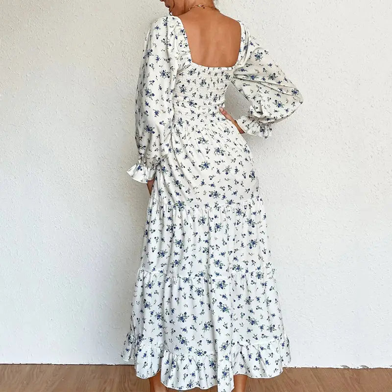 Robe Mi-Longue Manche Longue Fleurie | Dame Fleur