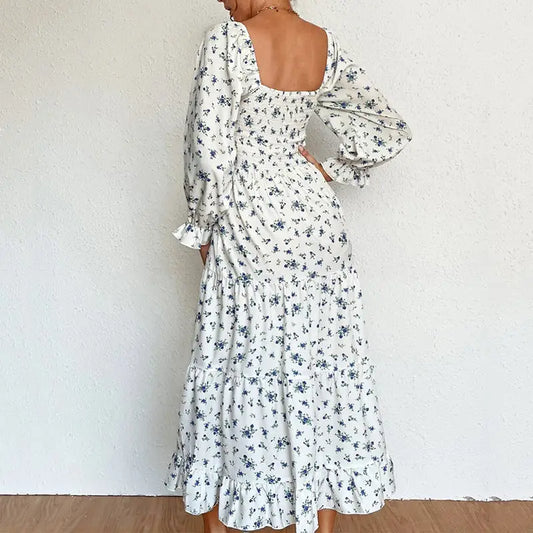 Robe Mi-Longue Manche Longue Fleurie | Dame Fleur