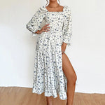 Robe Mi-Longue Manche Longue Fleurie - Vignette | Dame Fleur