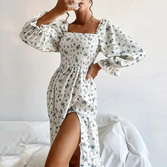 Robe Mi-Longue Manche Longue Fleurie | Dame Fleur
