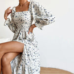 Robe Mi-Longue Manche Longue Fleurie - Vignette | Dame Fleur