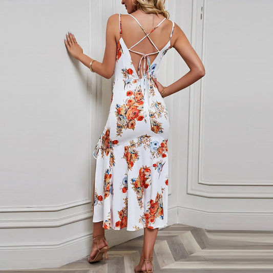 Robe Mi-Longue Moulante Fleurie | Dame Fleur