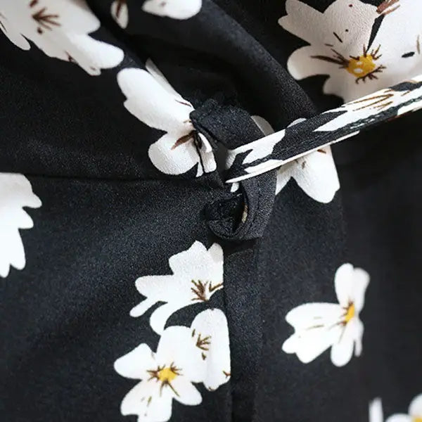 Robe Mi-Longue Noire Fleurie | Dame Fleur