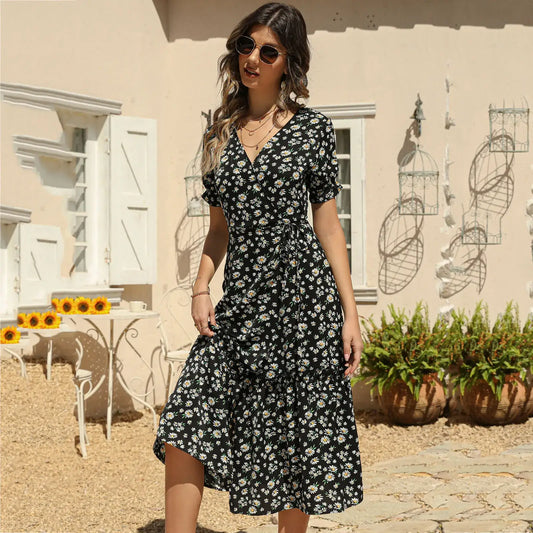 Robe Mi-Longue Petites Fleurs | Dame Fleur