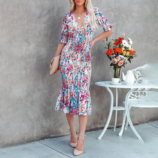 Robe Mi-Longue Sirène Fleurie | Dame Fleur