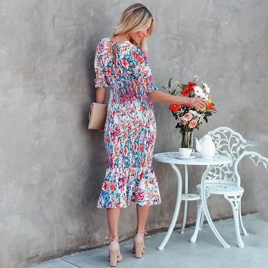 Robe Mi-Longue Sirène Fleurie | Dame Fleur