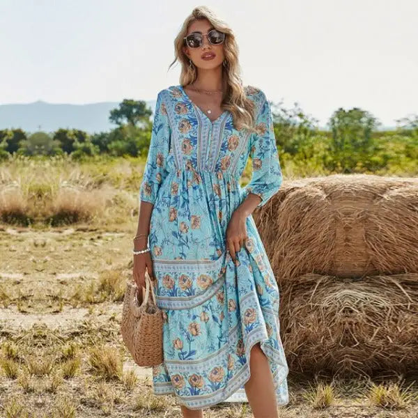 Robe Mi-Longue Style Bohème Fleurie | Dame Fleur