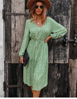 Robe Midi Fleurie Manches Longues - Vignette | Dame Fleur