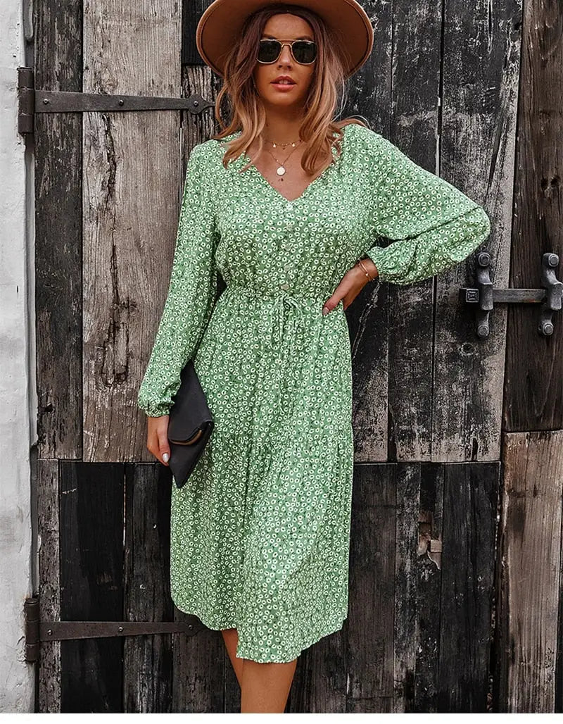 Robe Midi Fleurie Manches Longues | Dame Fleur