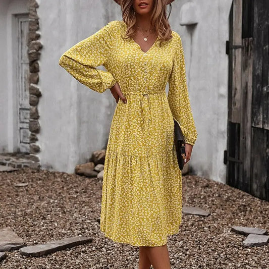 Robe Midi Fleurie Manches Longues | Dame Fleur