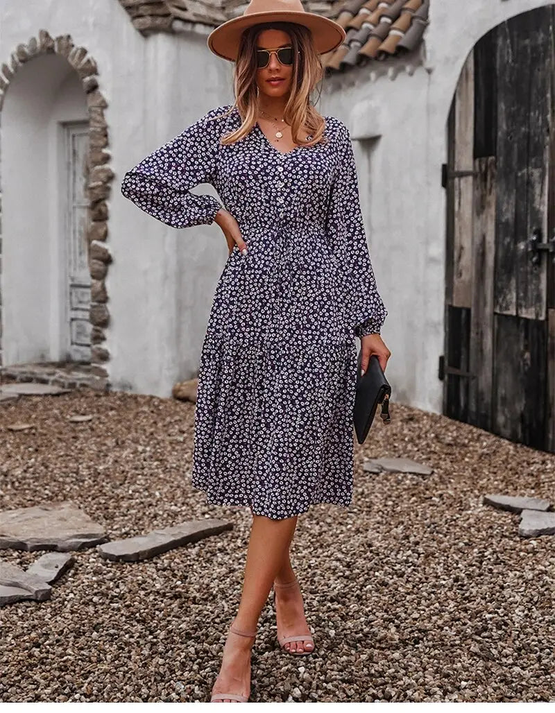 Robe Midi Fleurie Manches Longues | Dame Fleur