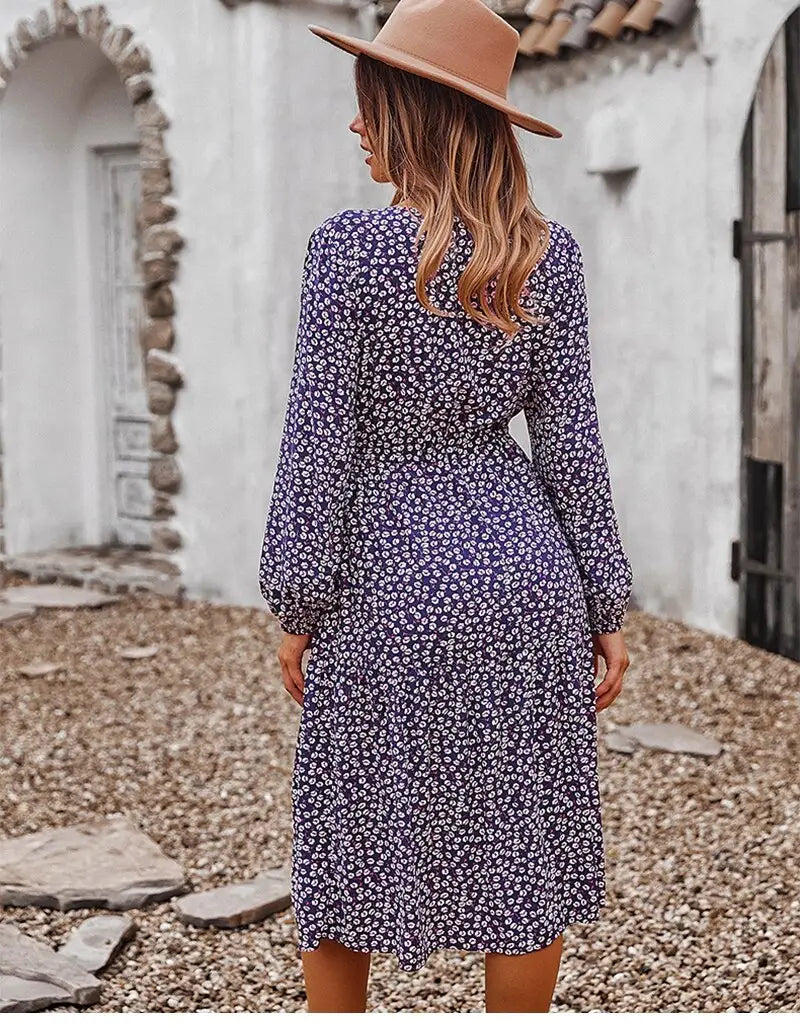 Robe Midi Fleurie Manches Longues | Dame Fleur