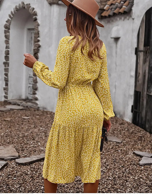 Robe Midi Fleurie Manches Longues | Dame Fleur