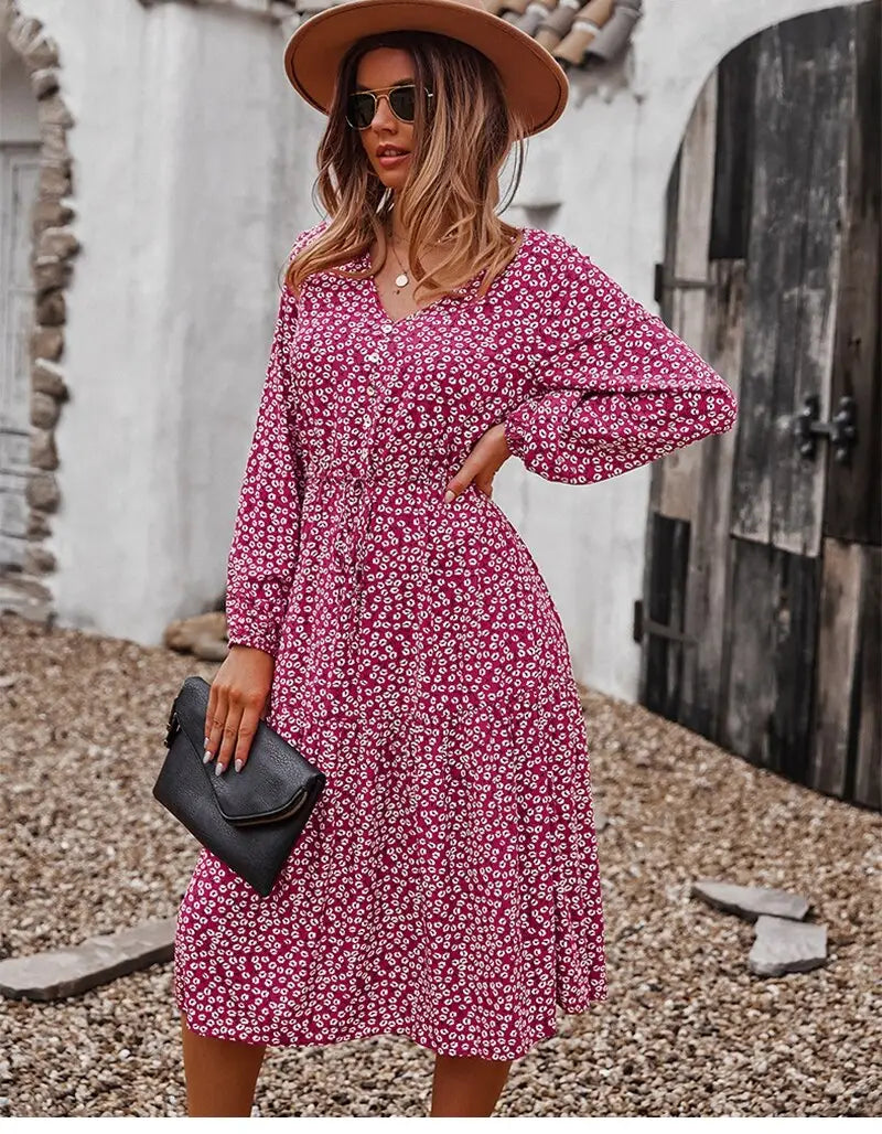 Robe Midi Fleurie Manches Longues | Dame Fleur