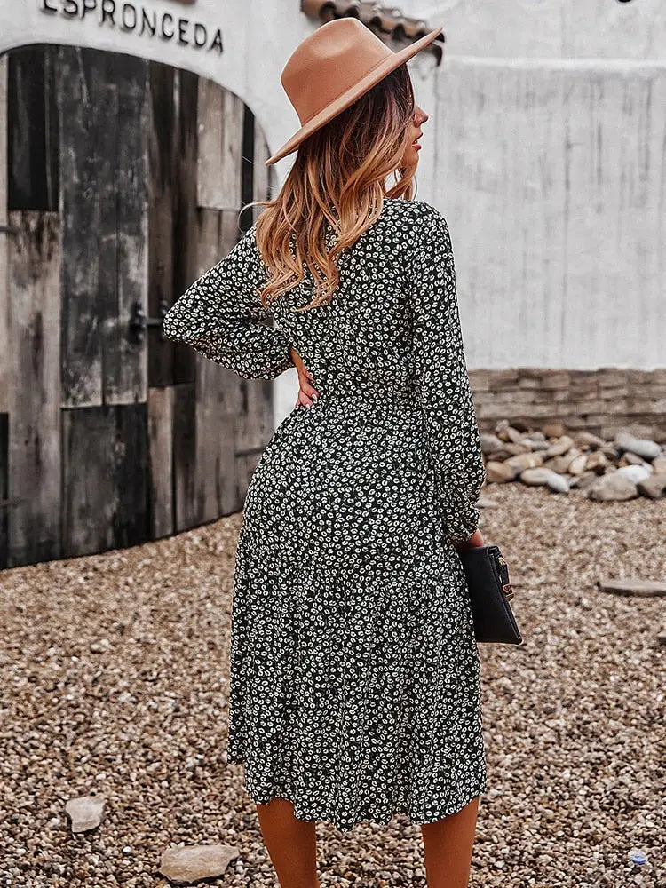 Robe Midi Fleurie Manches Longues | Dame Fleur