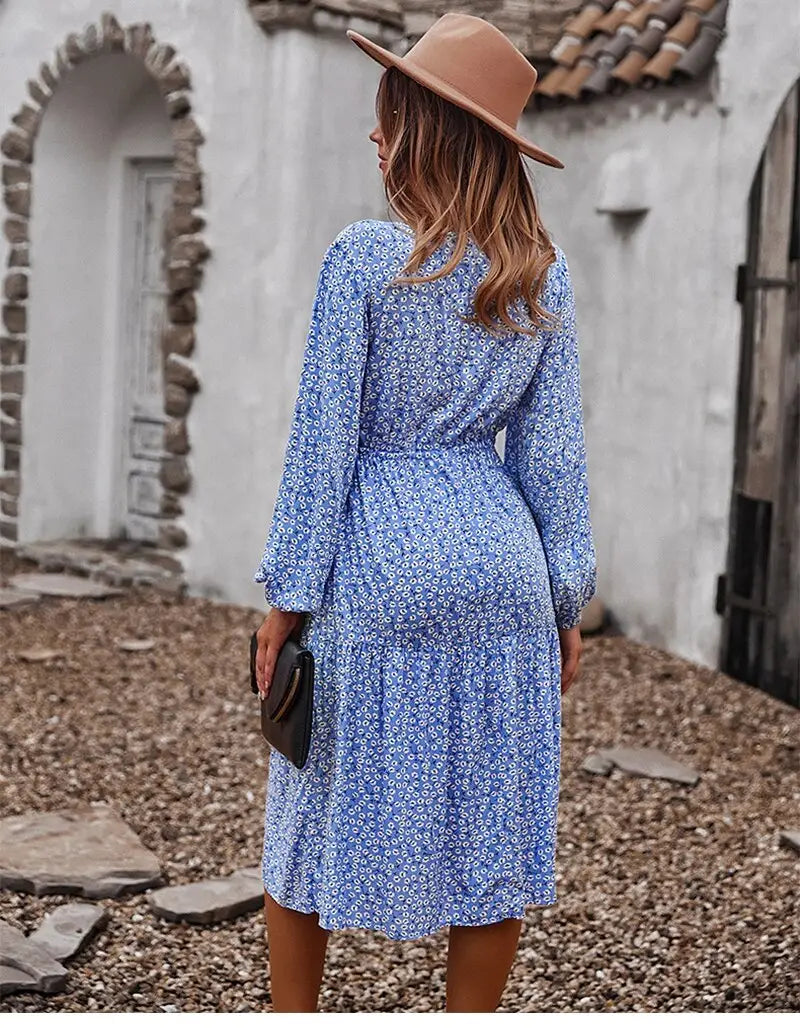 Robe Midi Fleurie Manches Longues | Dame Fleur