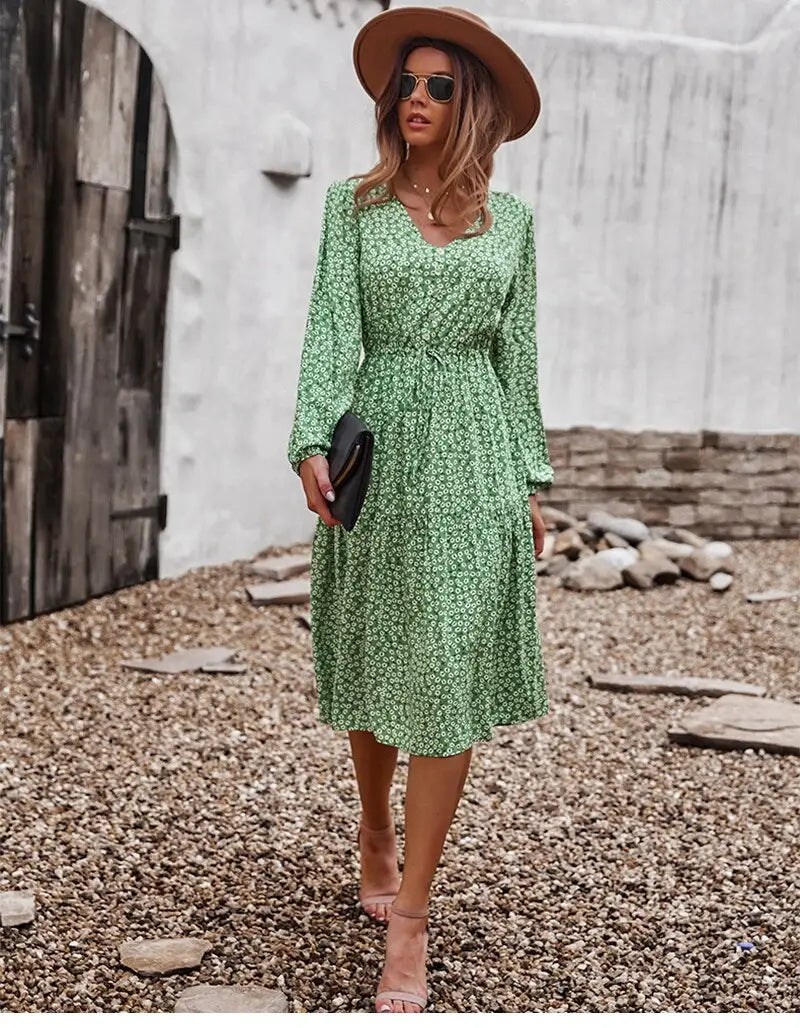 Robe Midi Fleurie Manches Longues | Dame Fleur