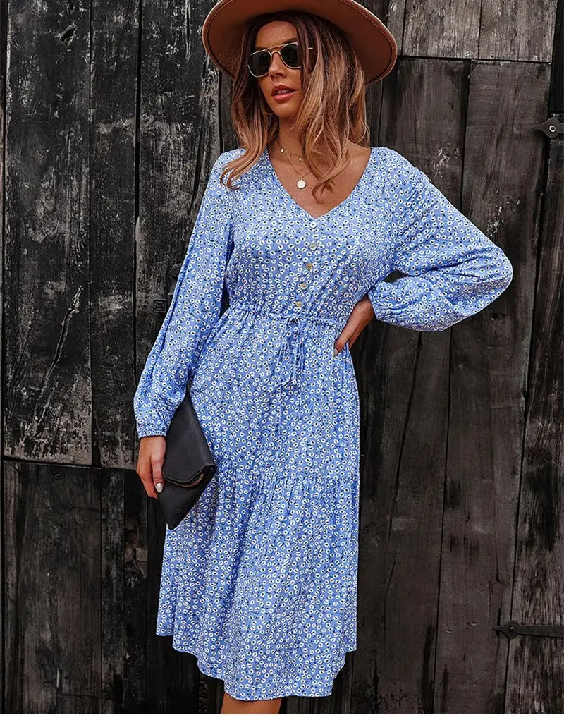 Robe Midi Fleurie Manches Longues | Dame Fleur