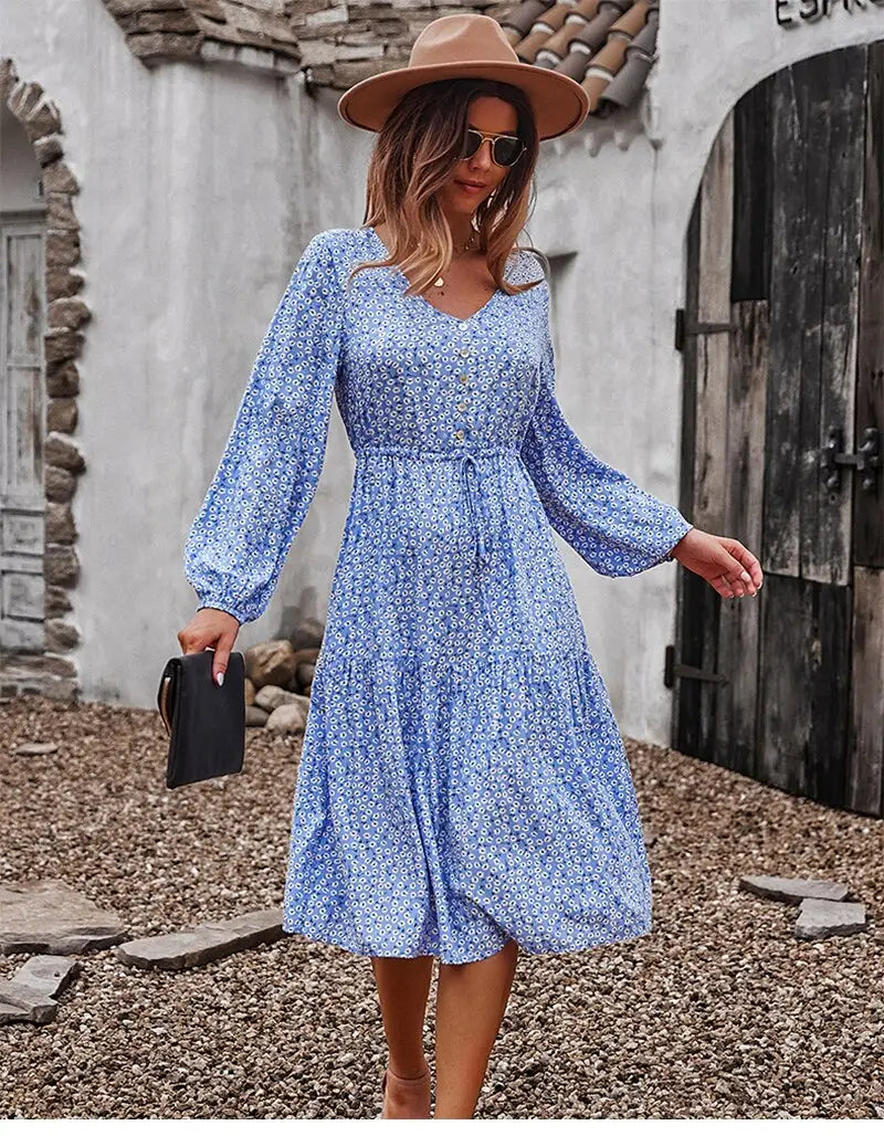 Robe Midi Fleurie Manches Longues | Dame Fleur
