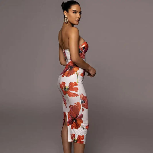 Robe Midi Fleurie Rouge | Dame Fleur