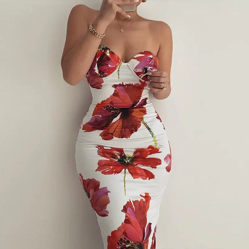 Robe Midi Fleurie Rouge | Dame Fleur
